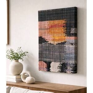 Brewster Silk Chindi Rug Wall Art Mounted Canvas Tapestry Boho Woven 21 X 30